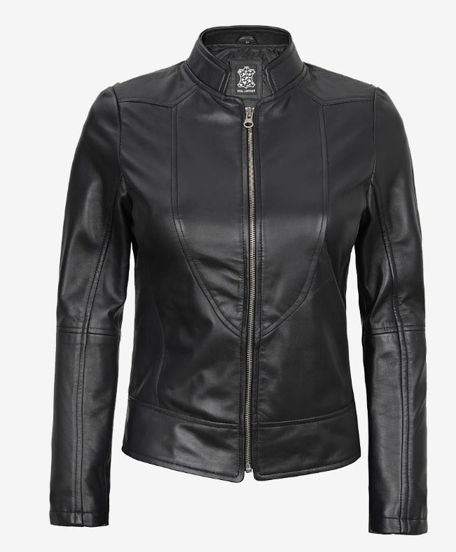 Slim Fit Women Biker Jacket, Black
