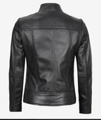Slim Fit Women Biker Jacket, Black