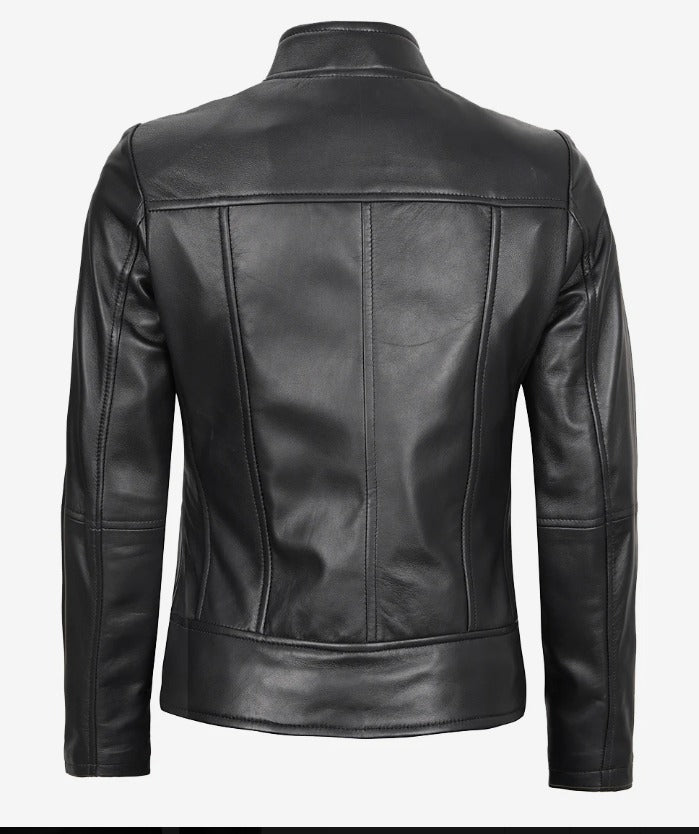 Slim Fit Women Biker Jacket, Black