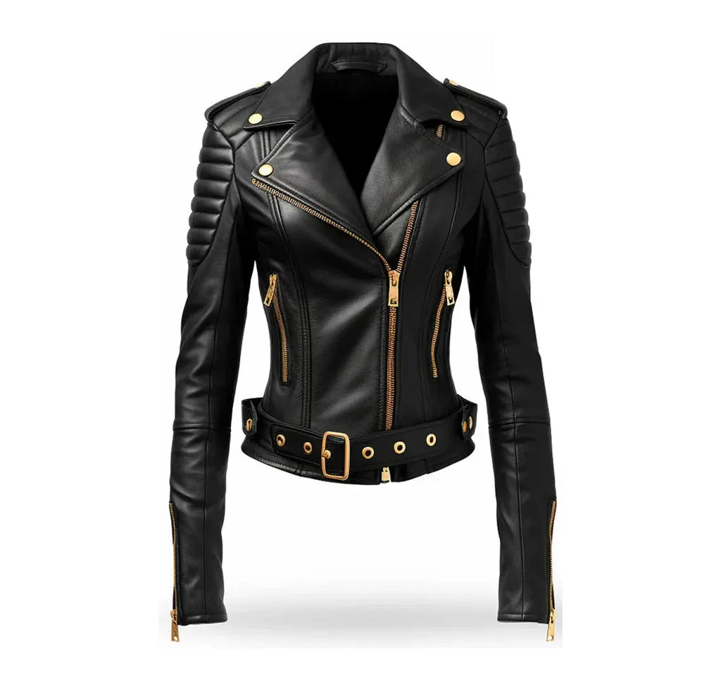 Women Black Quilted Designer Leather Jacket