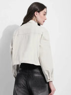 Cropped Off White Denim Jacket