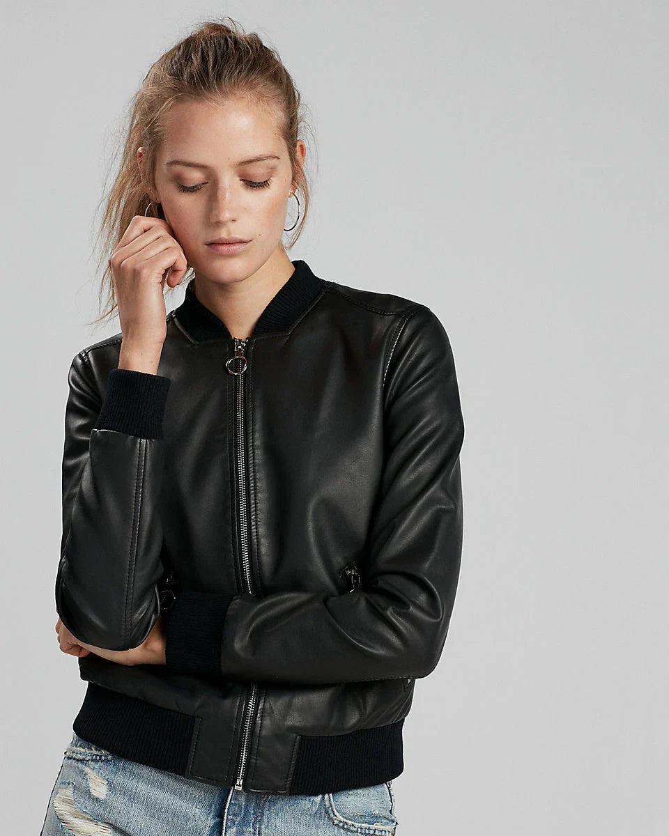 Women’s cropped leather bomber