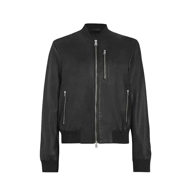 Sheep Zipper Leather Bomber Jacket Women Zing Apparel
