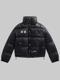 Womens-Black-San-Francisco-49ers-Faux-Leather-Puffer-Jacket