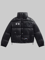 Womens-Black-San-Francisco-49ers-Faux-Leather-Puffer-Jacket