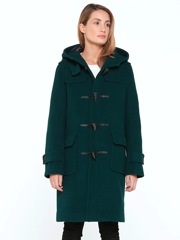 Womens-Classic-Fit-Green-Duffle-Coat