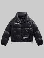 Womens-San-Francisco-49ers-Faux-Leather-Puffer-Black-Jacket