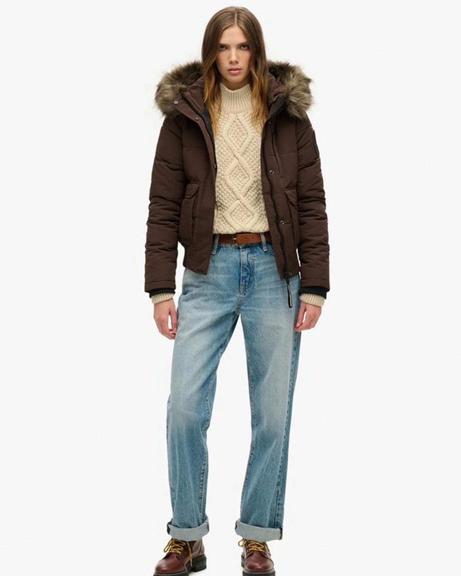 Womens-Superdry-Everest-Hooded-Bomber-Jacket-Brown