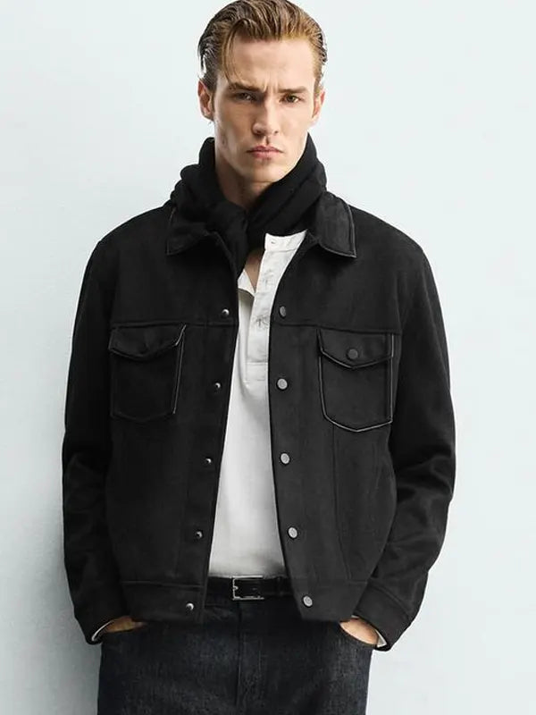 Zara Suede Jacket Men Black