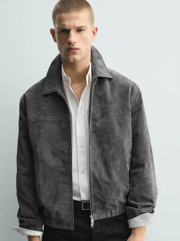 Zara Suede Jacket Men Grey