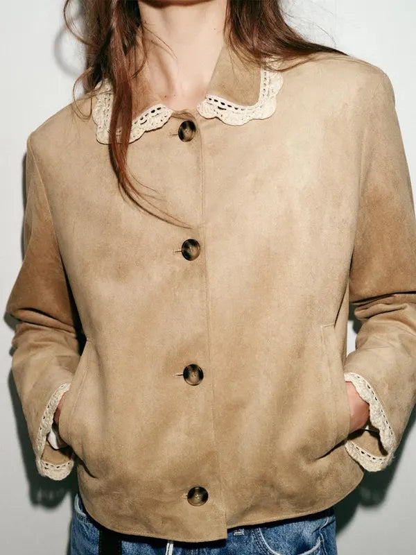 Zara Suede Jacket Women Beige
