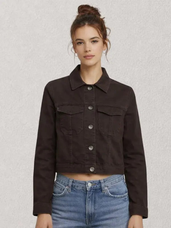 Zena Ratke Women Cropped Cotton Dark Brown Jacket