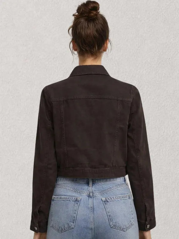 Zena Ratke Women Cropped Cotton Dark Brown Jacket