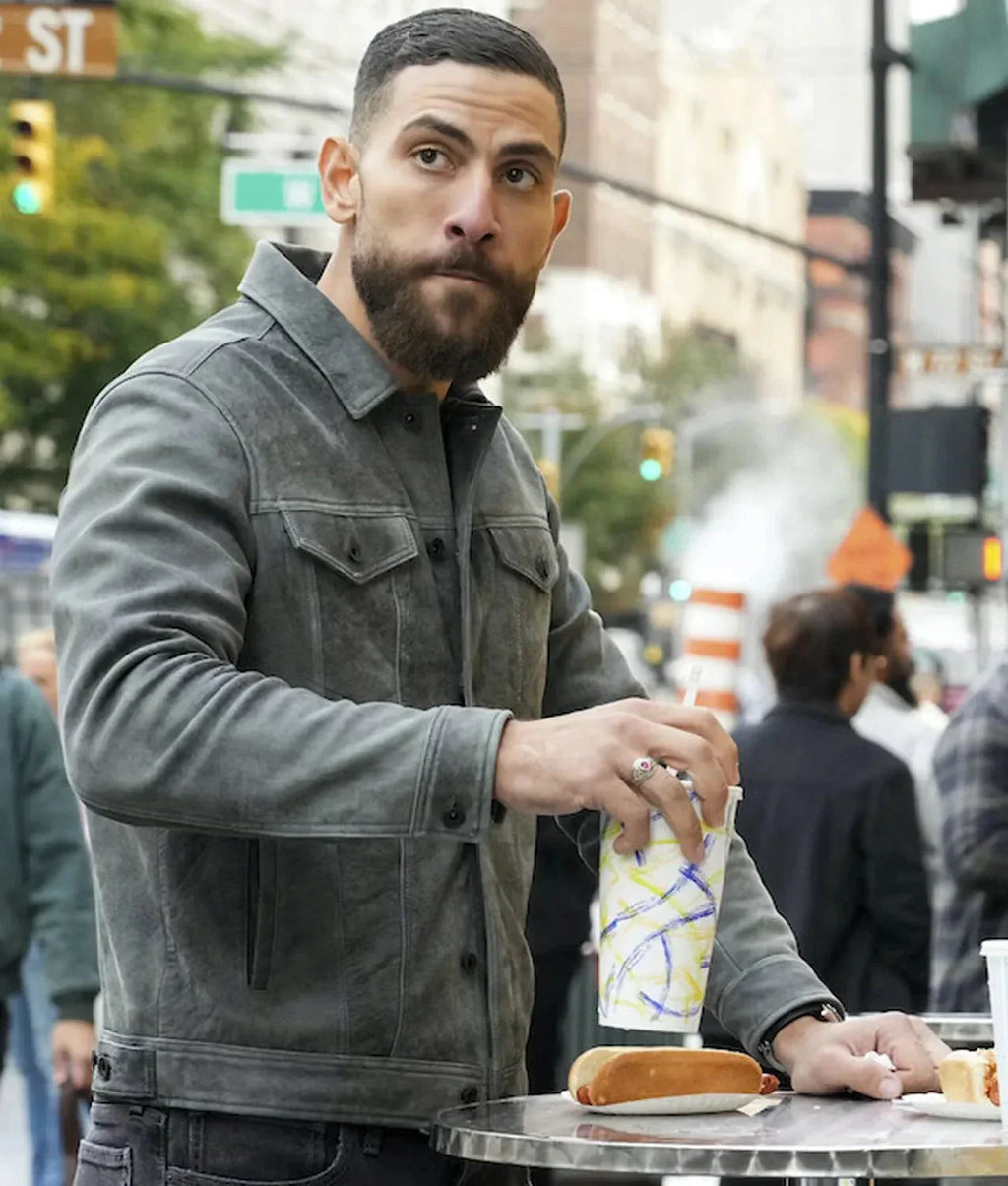 Trucker Suede Leather Jacket Men, Grey Zing Apparel