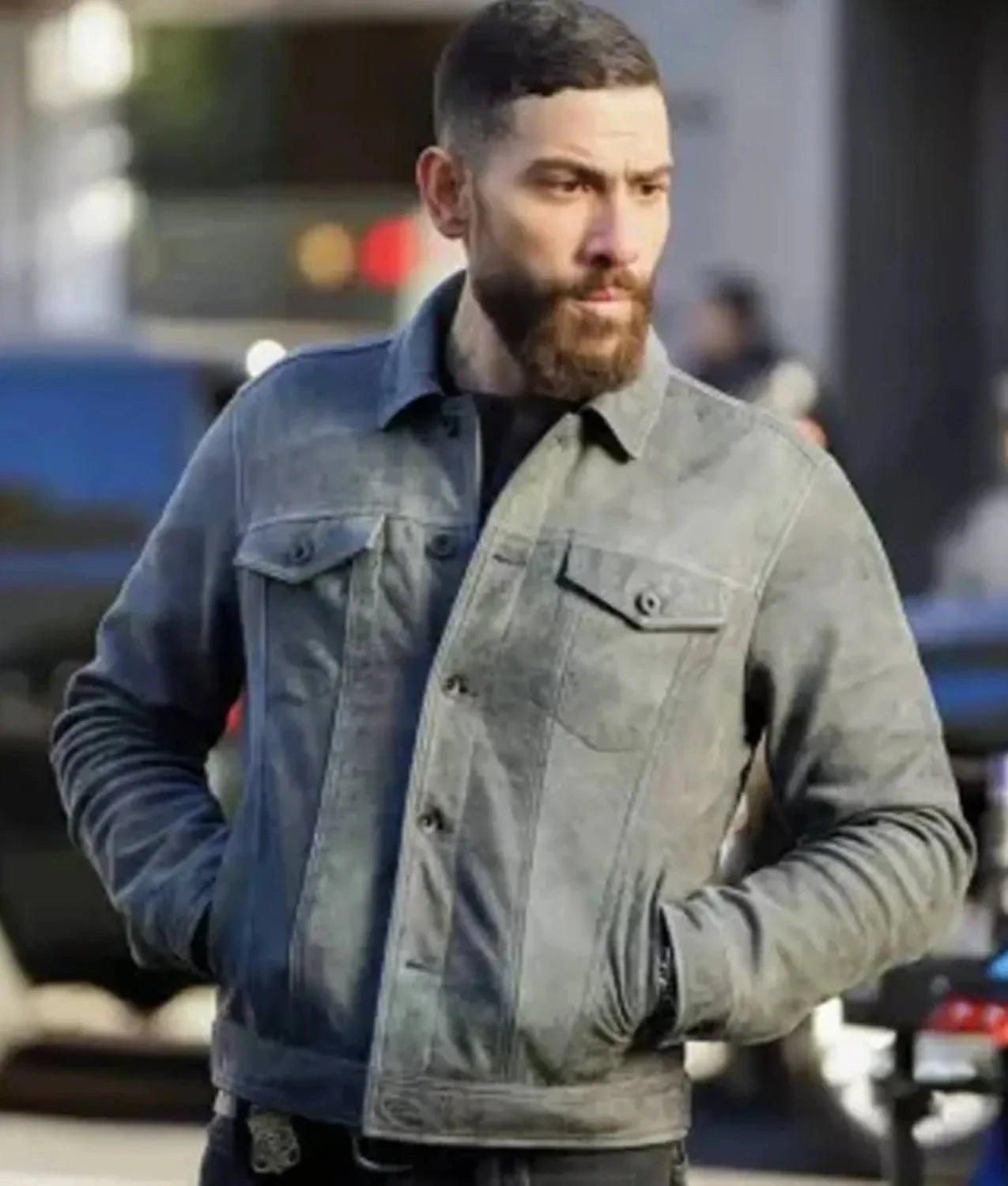 Trucker Suede Leather Jacket Men, Grey Zing Apparel