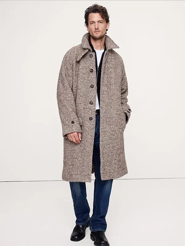 Italian Herringbone Balmacaan Coat