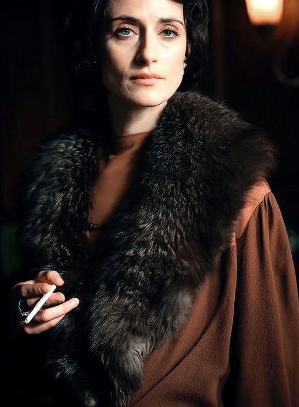 Peaky Blinders Lizzie Shelby Brown Faux Fur Collar  Coat
