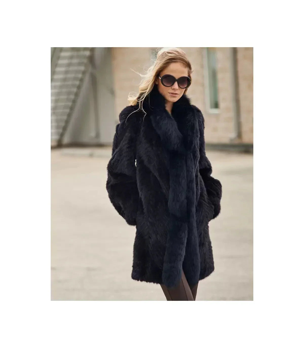 Olivia Textured Mink Stroller Coat with Fox Tuxedo Collar Zing Apparel