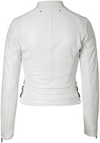 Biker Quilted Leather Leather Jacket Women, White Zing Apparel