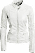 Faux Leather Biker Jacket Women, White Zing Apparel