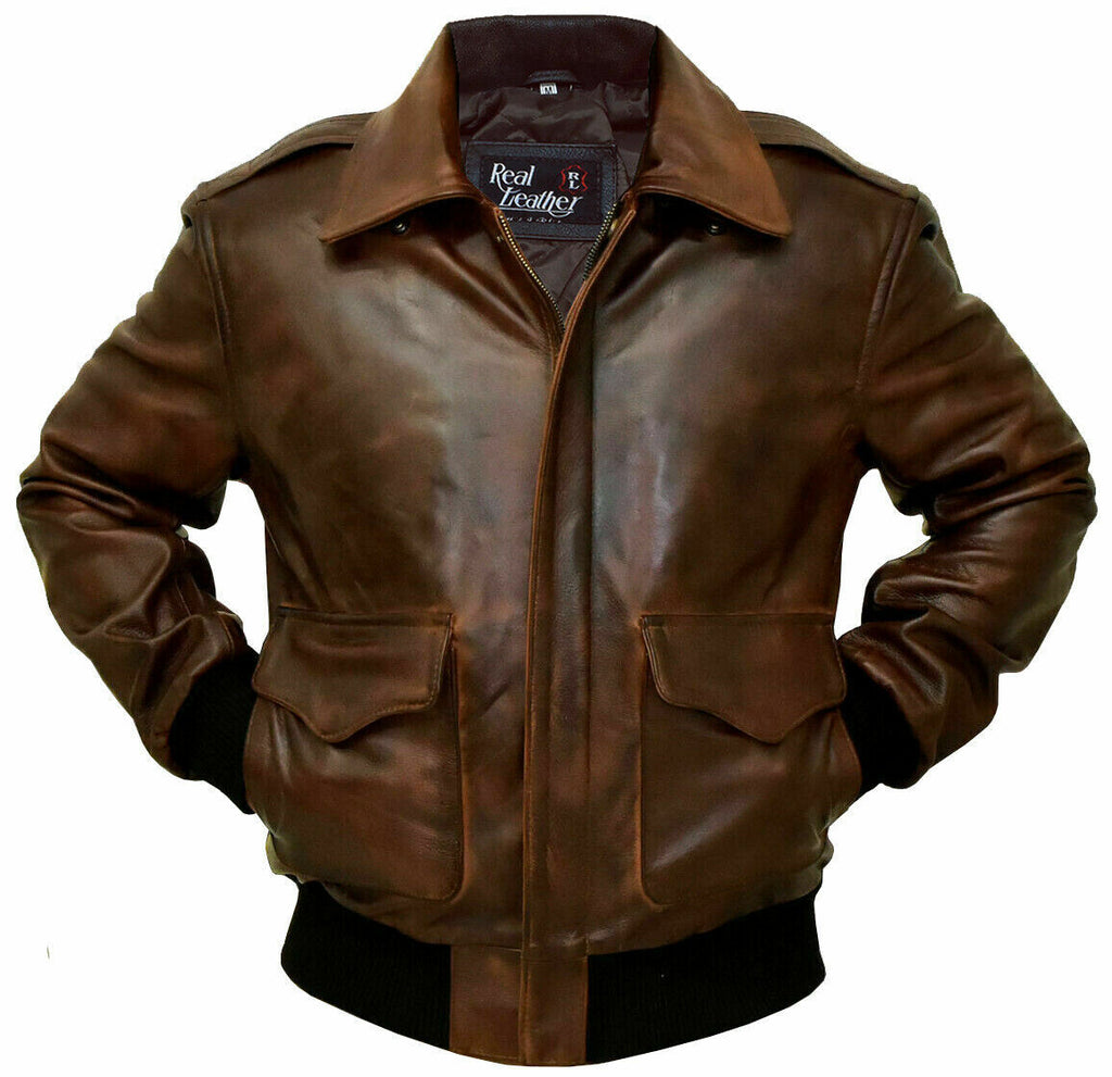 G-1 Brown Bomber Distressed Leather Jacket Zing Apparel