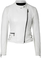Biker Quilted Leather Leather Jacket Women, White Zing Apparel