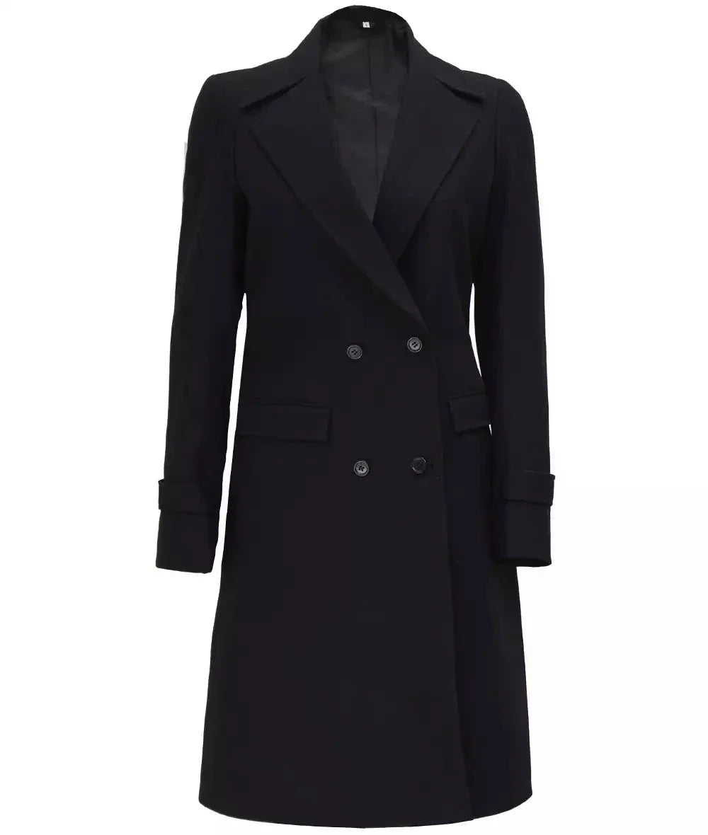 Double Breasted Wool Jacket Women, Black Zing Apparel